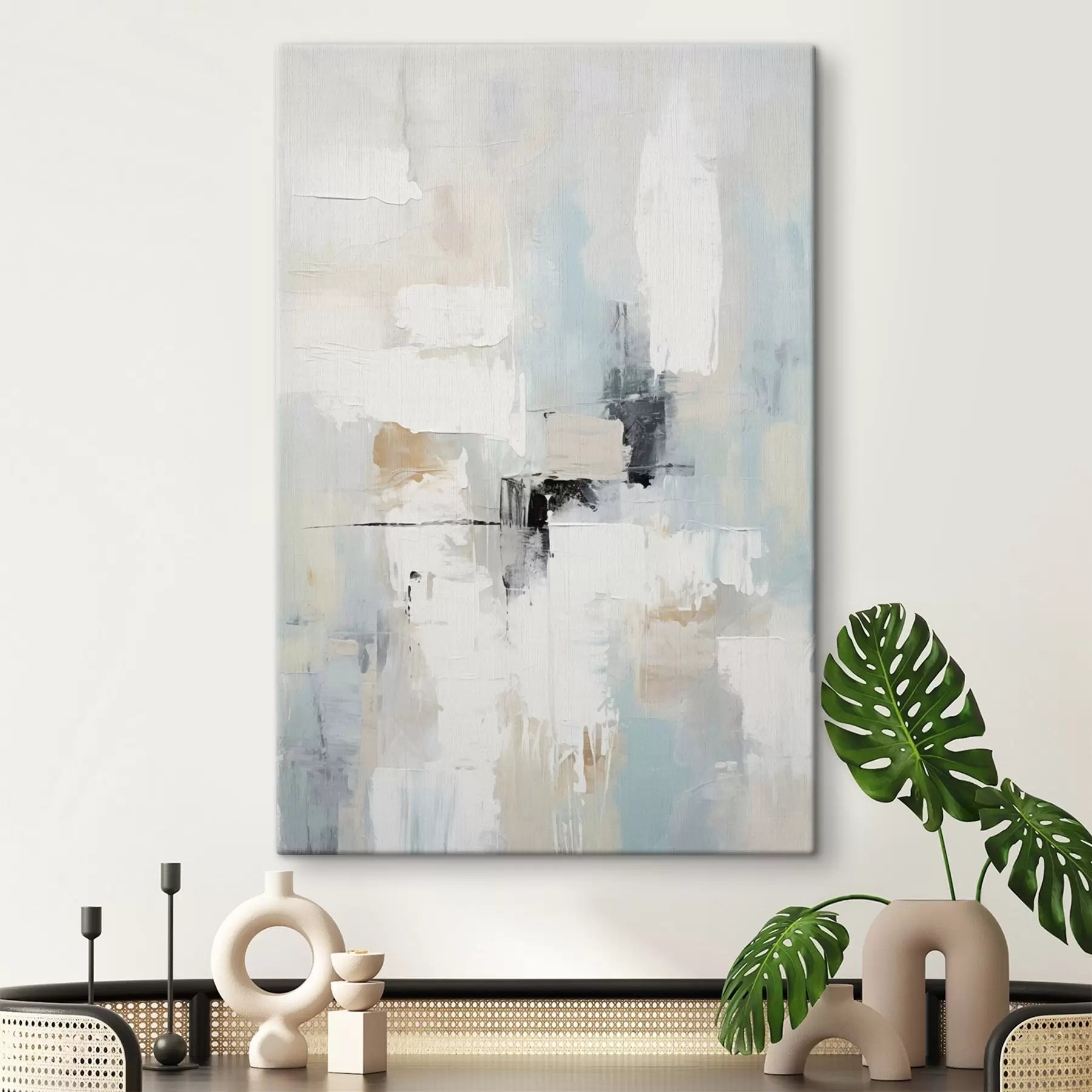  Peintures Abstrait aux tons clairs avec une touche de noir s46548