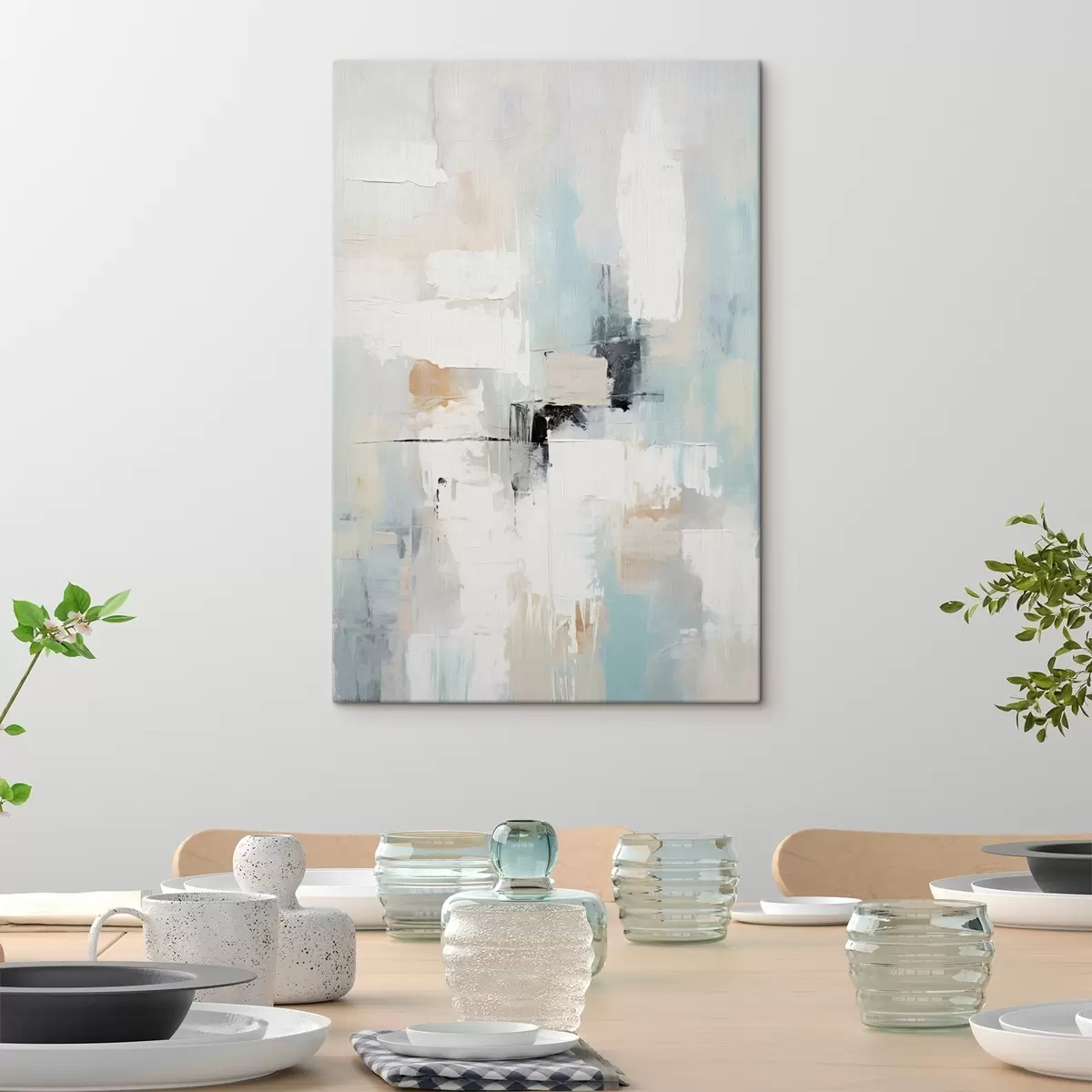  Schilderijen Lichtgekleurd abstract met een zwart accent s46548