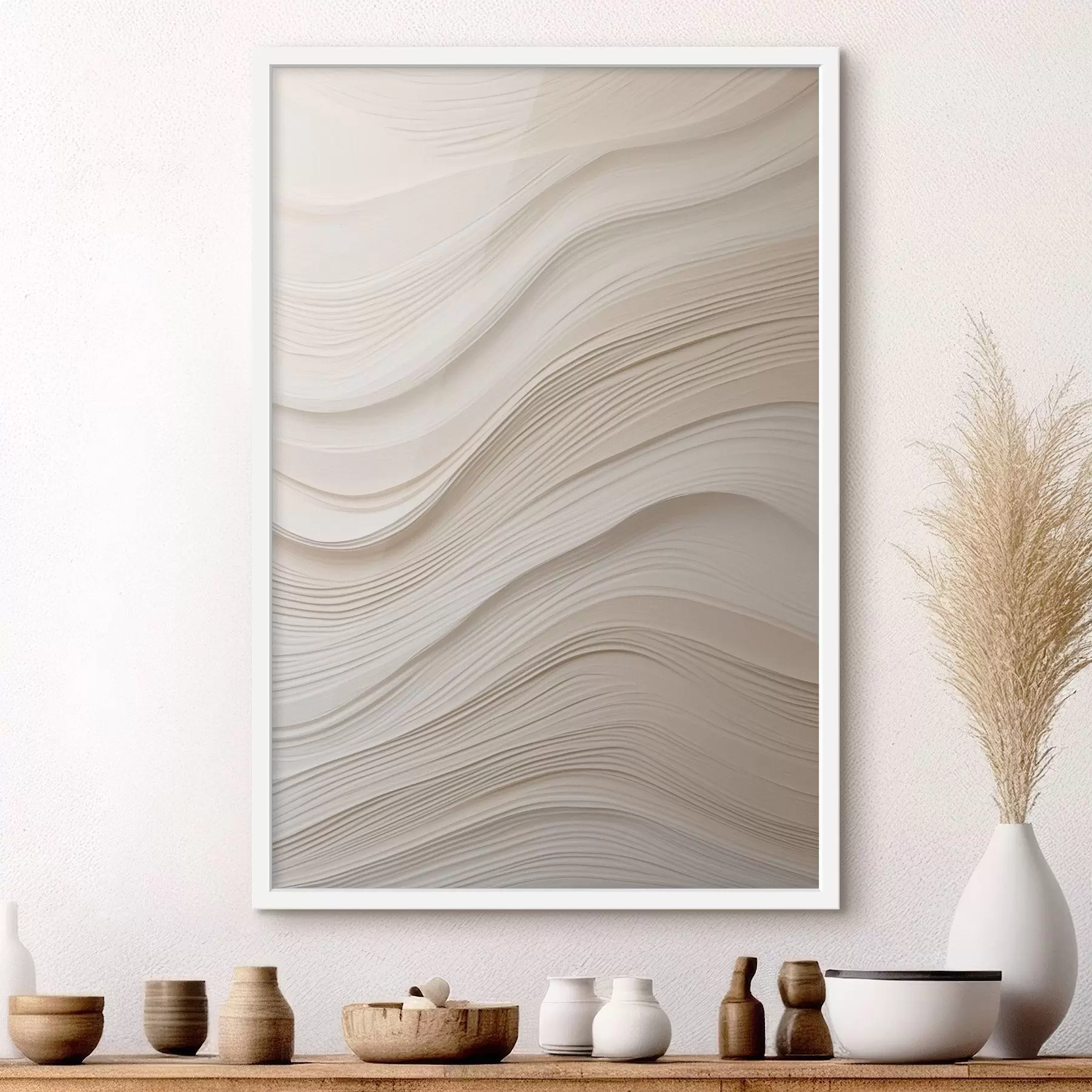 Papier peint photo Vagues en relief superposées dans des tons sable, texture douce f46484
