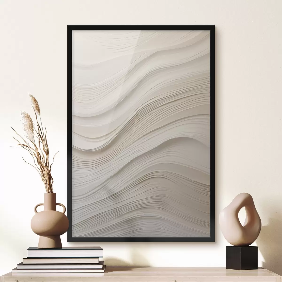 Affiche Vagues en relief superposées dans des tons sable, texture douce f46484