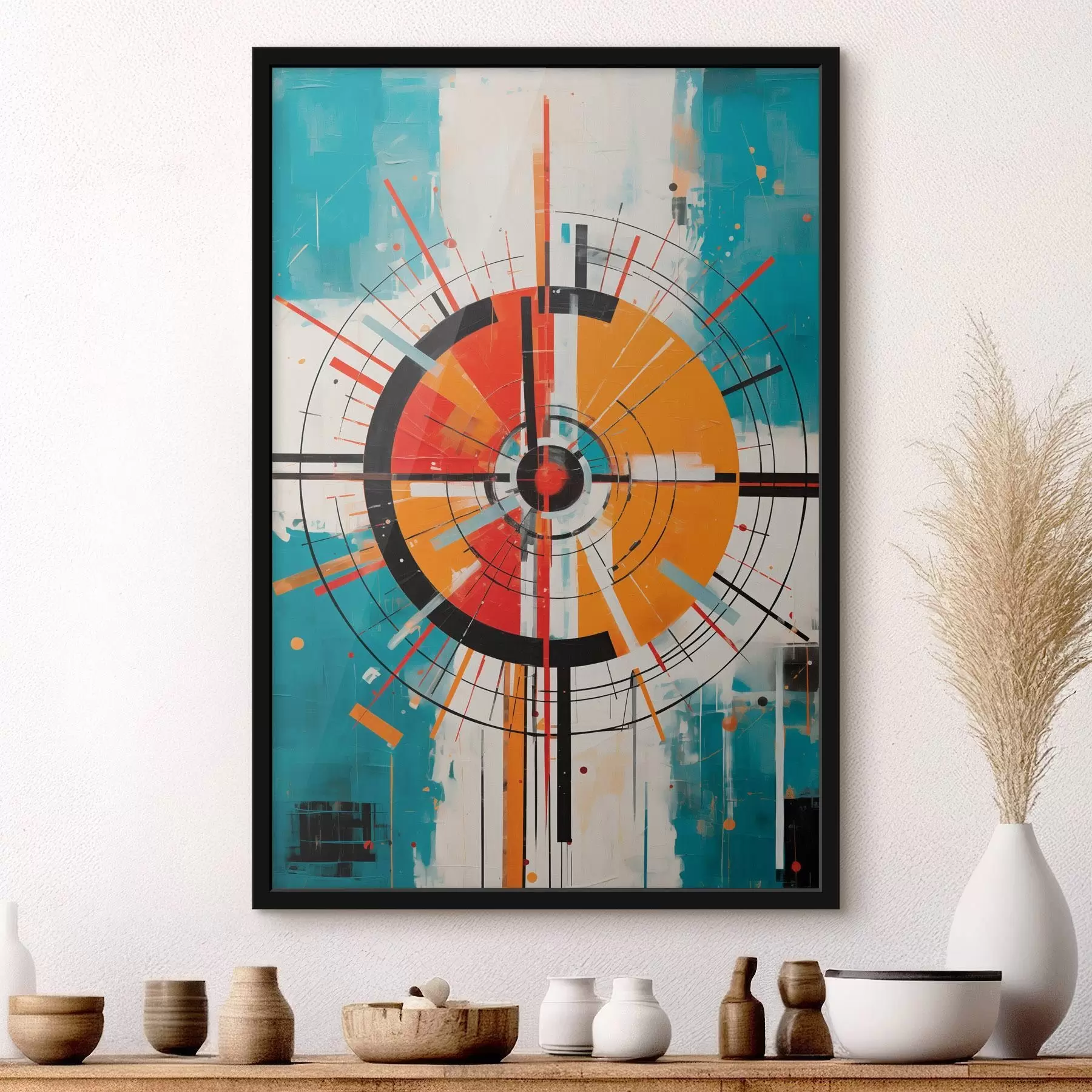 Papier peint photo Cible concentrique avec segments bleu sarcelle et orange f46486