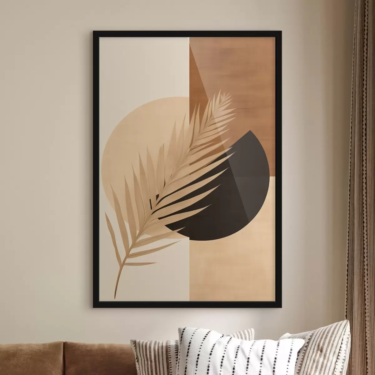 Poster Palmblad boven terracotta en crèmekleurige geometrie f46490