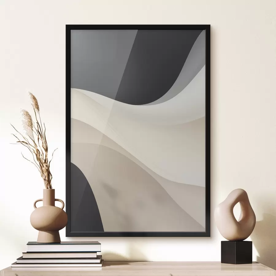 Papier peint photo Courbes fluides superposées en noir, crème et taupe f46492