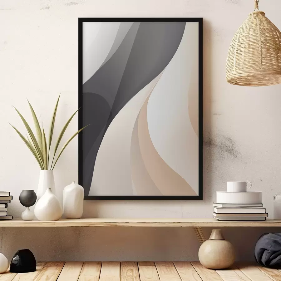 Papier peint photo Courbes élégantes et superposées dans les tons charbon, ivoire et sable f46493