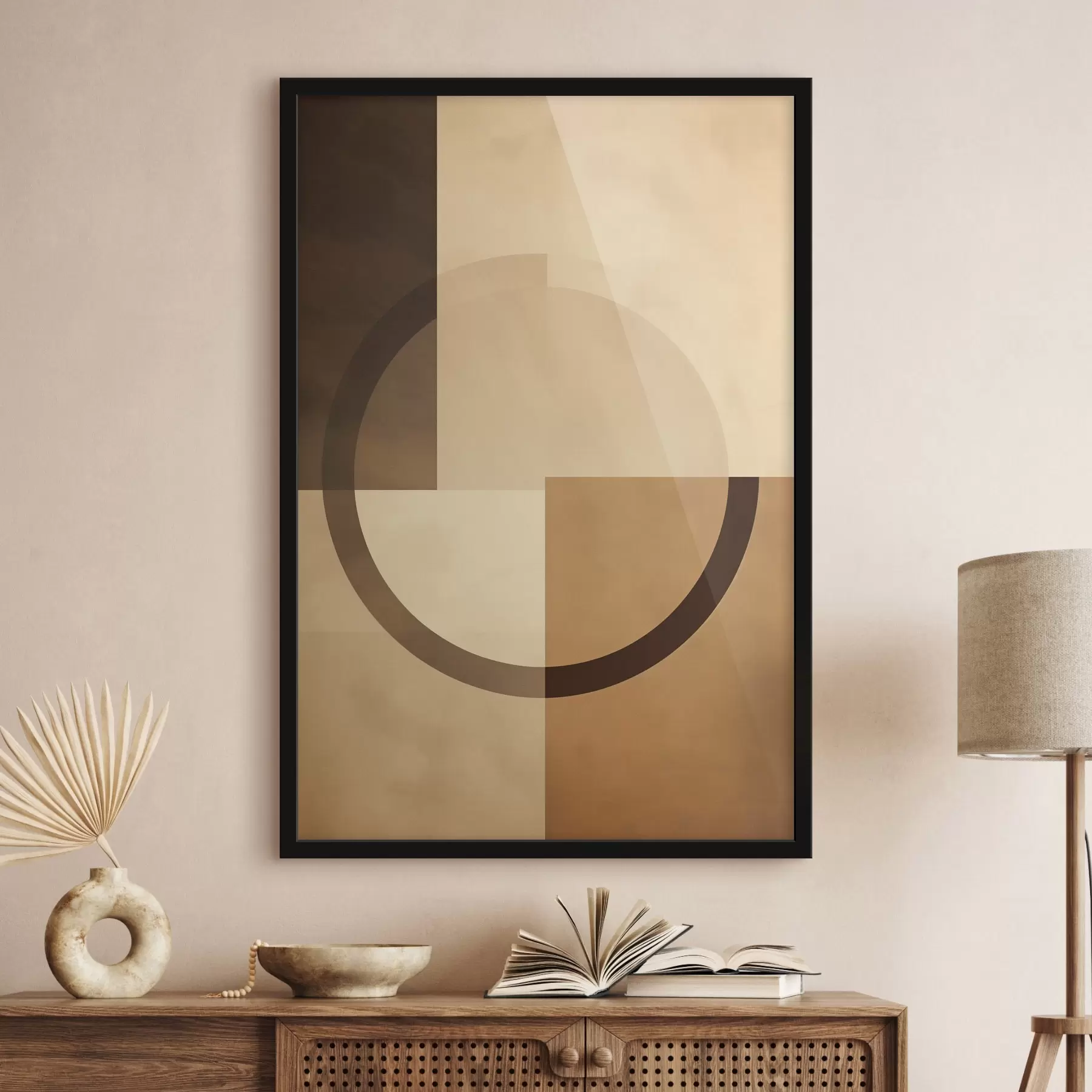 Papier peint photo Carrés discrets avec anneau translucide, palette de couleurs chaudes inspirées de la terre f46498