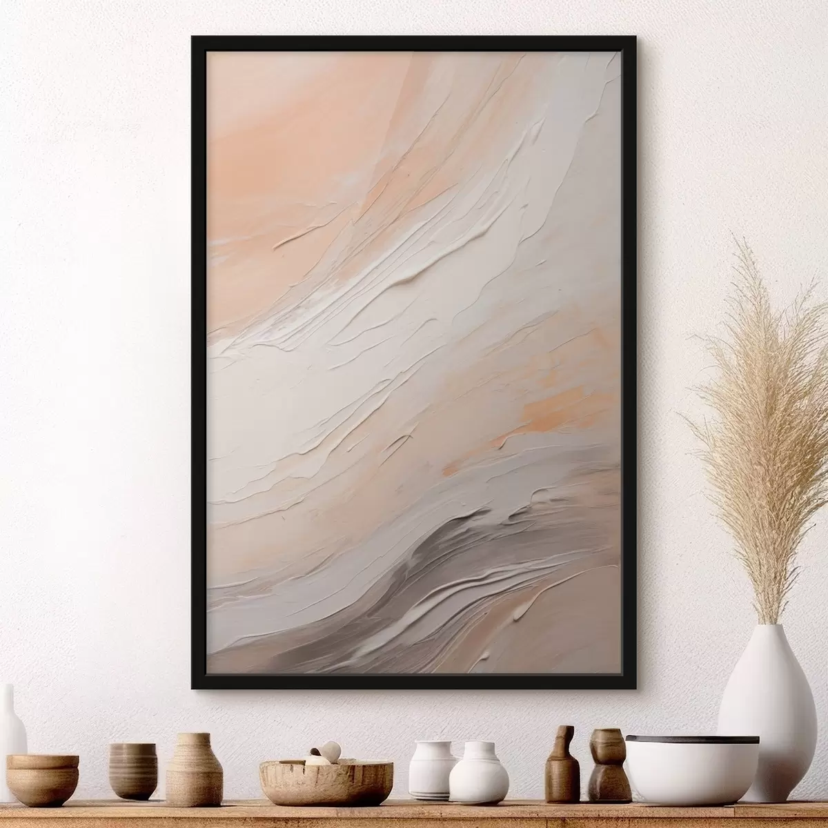 Affiche Enduit texturé tourbillonnant dans des tons beige chaud et gris doux f46511