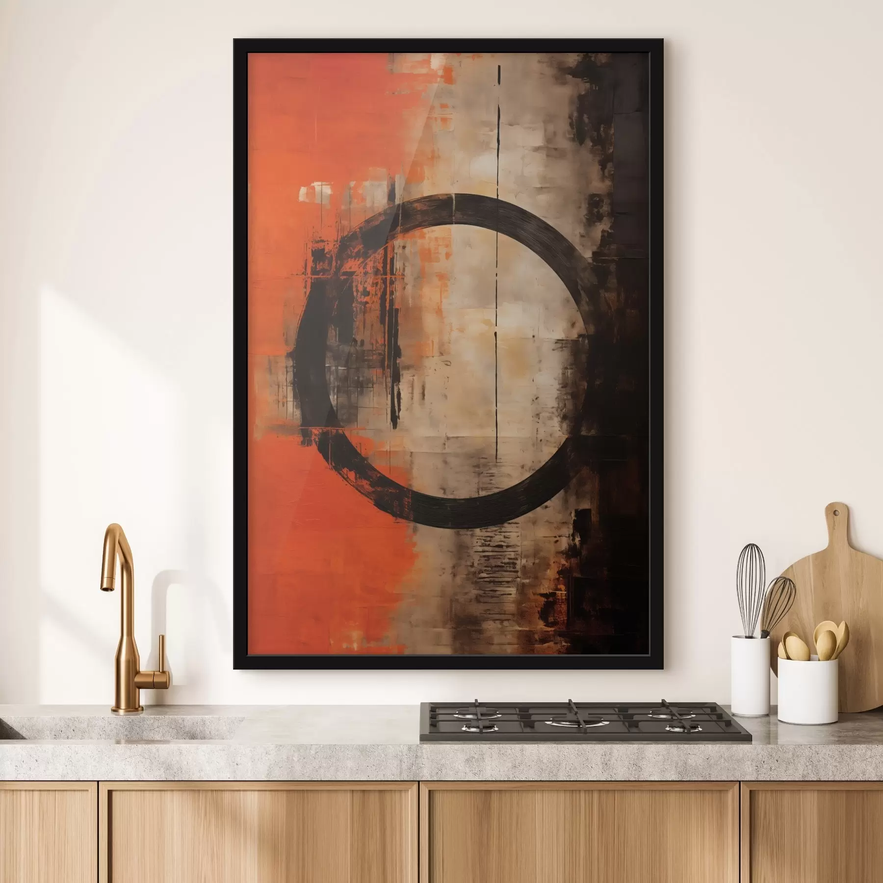 Papier peint photo Résumé avec un grand cercle noir et des textures chaleureuses f46528