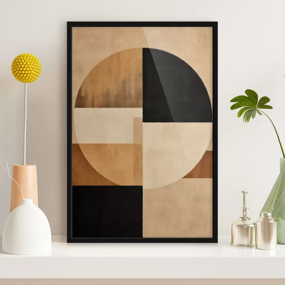 Affiche Demi-cercles et carrés aux tons chauds, texture douce f46531