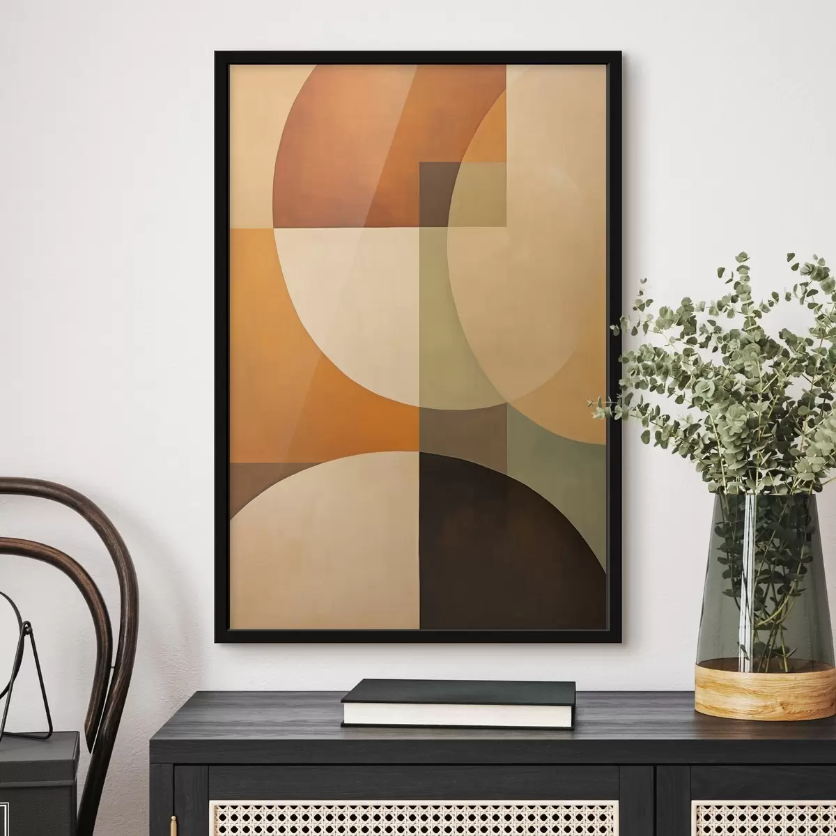 Affiche Grandes formes entrecroisées dans des tons terre cuite-olive f46533