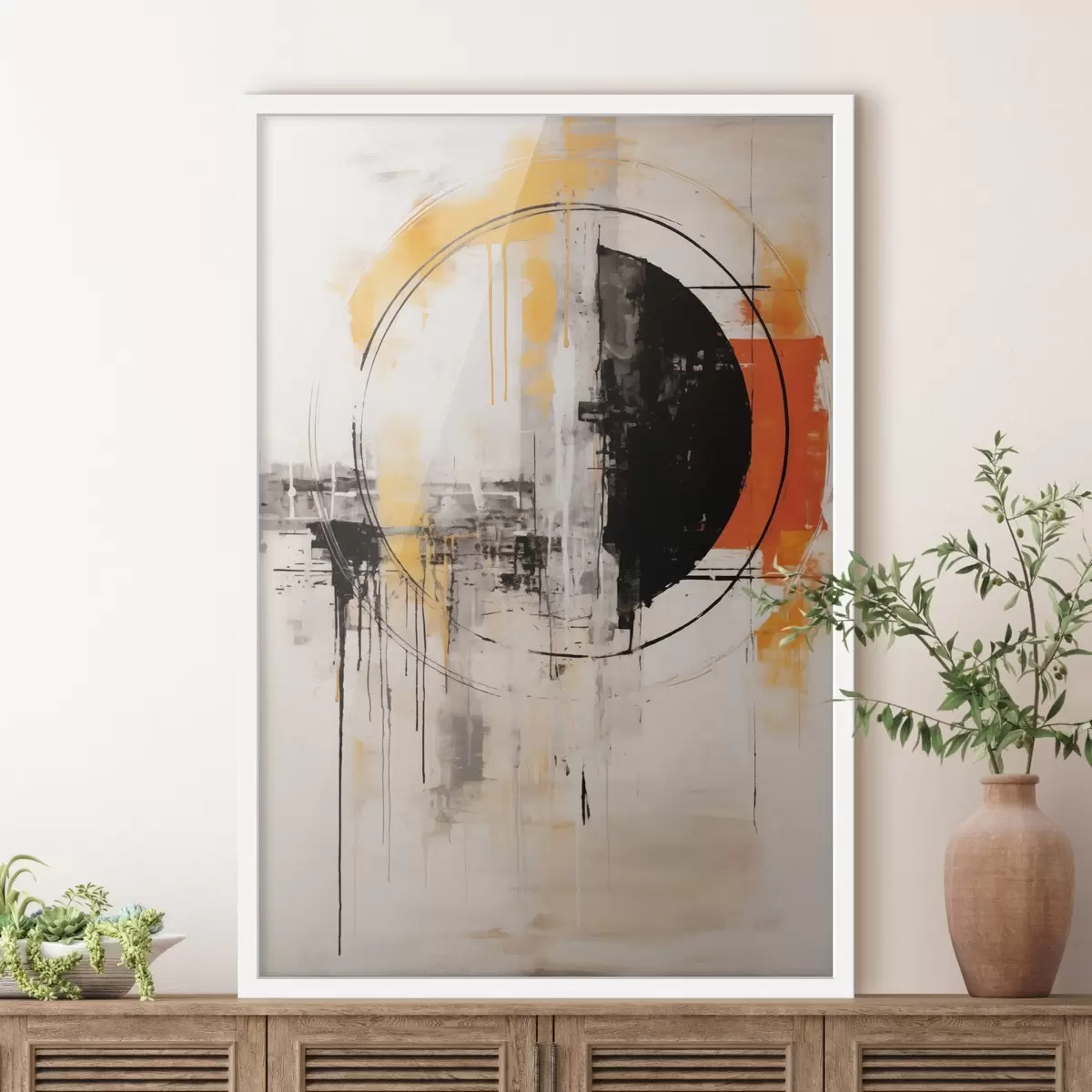 Affiche Cercle orange monochrome avec coulures texturées f46536