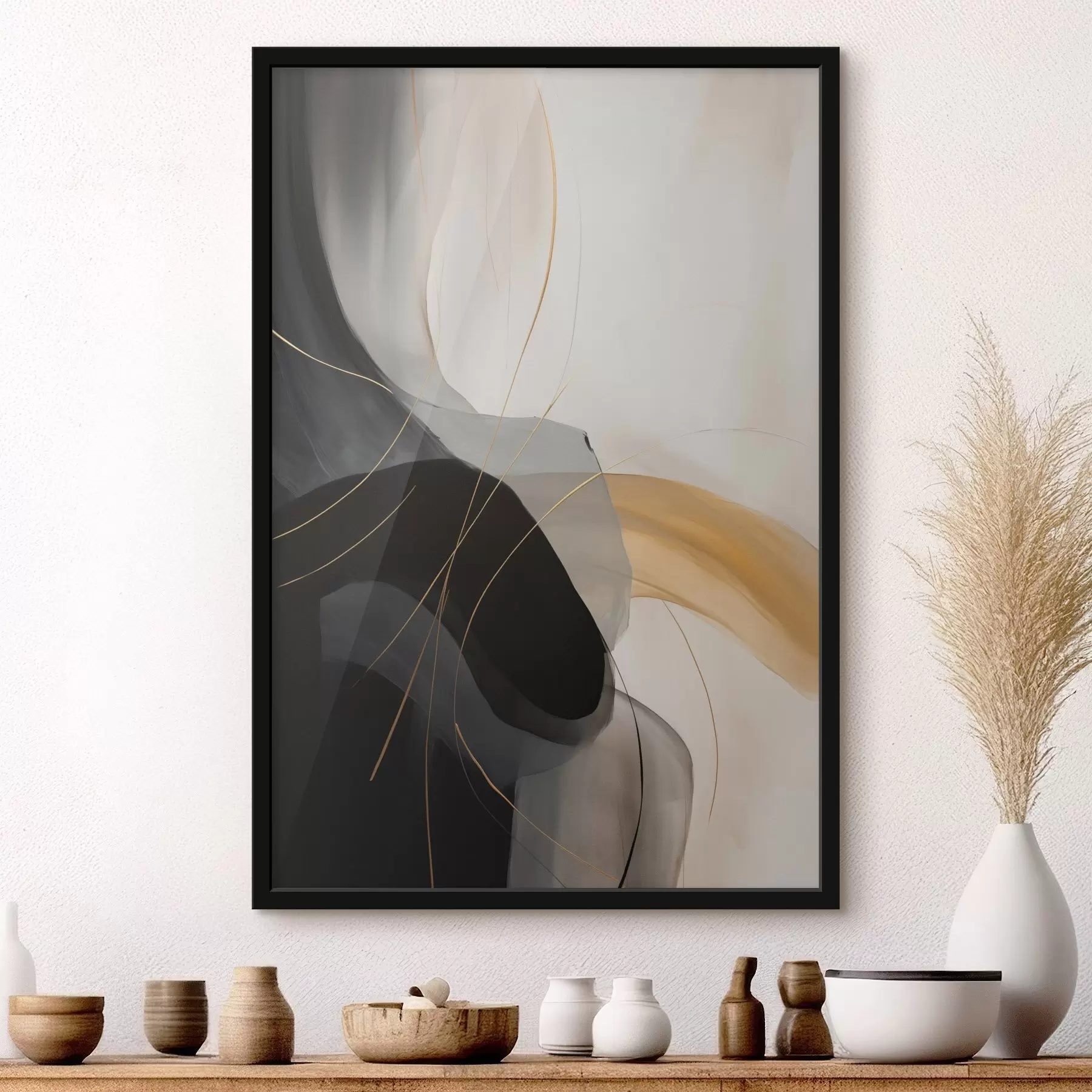 Fotobehang Zachte rondingen in zwart en beige met een warm accent f46542