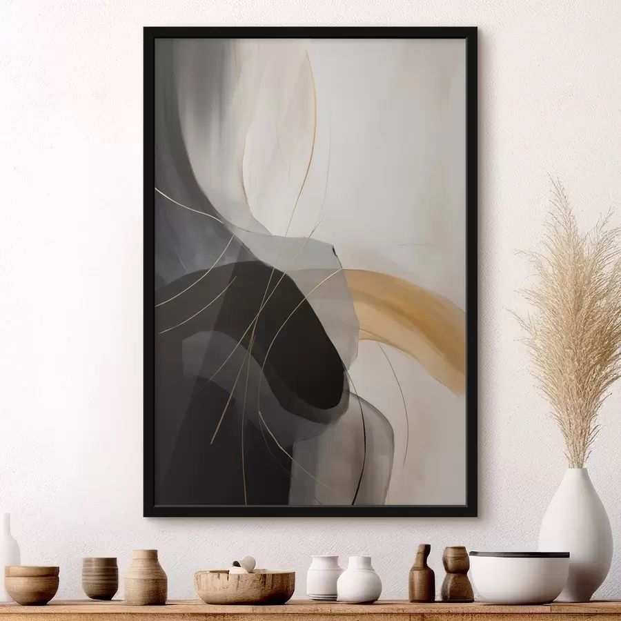 Papier peint photo Courbes douces en noir et beige avec une touche chaleureuse f46542