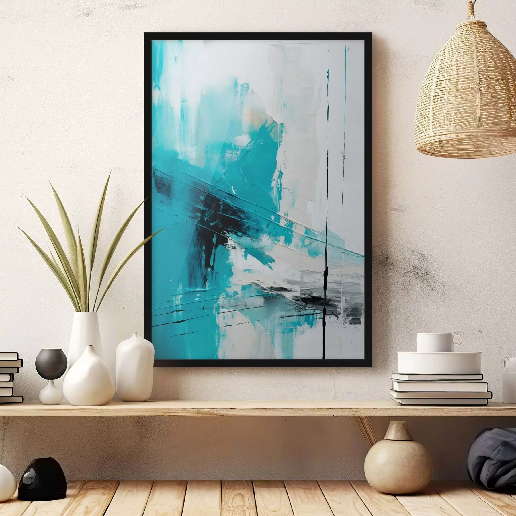 Fotobehang Turquoise strepen op wit met een zwart streepje f46545