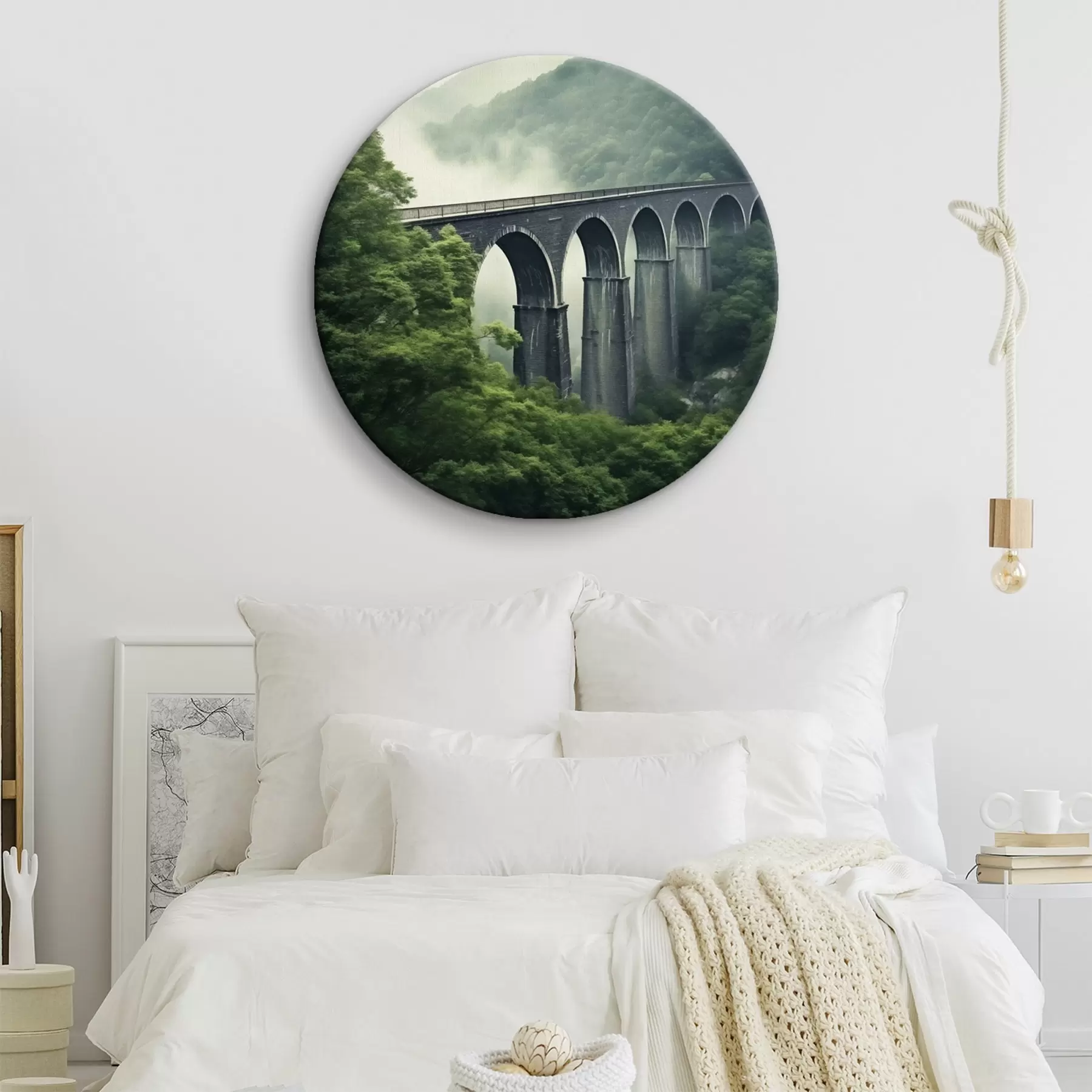  Schilderijen Stenen viaduct boven mistige beboste vallei r46483