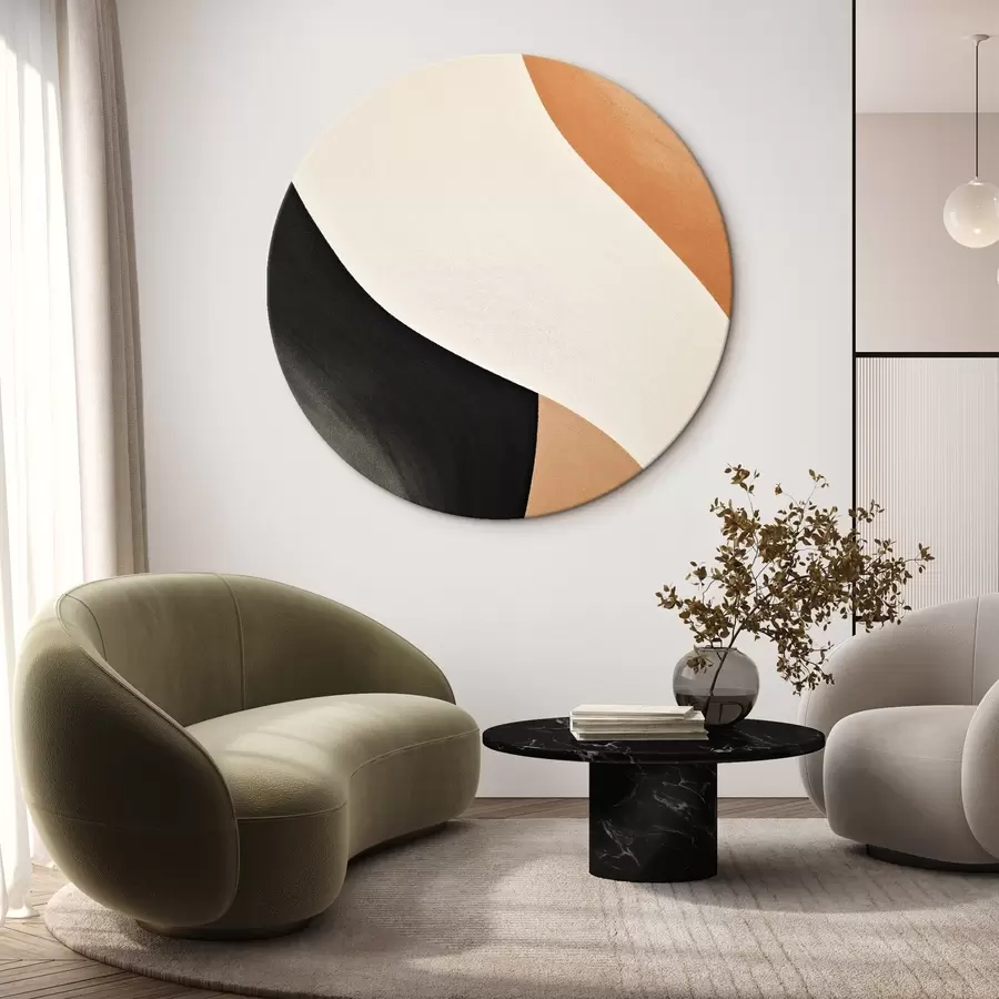  Schilderijen Opvallende S-curve in crème, zwart en terracotta accent r46495