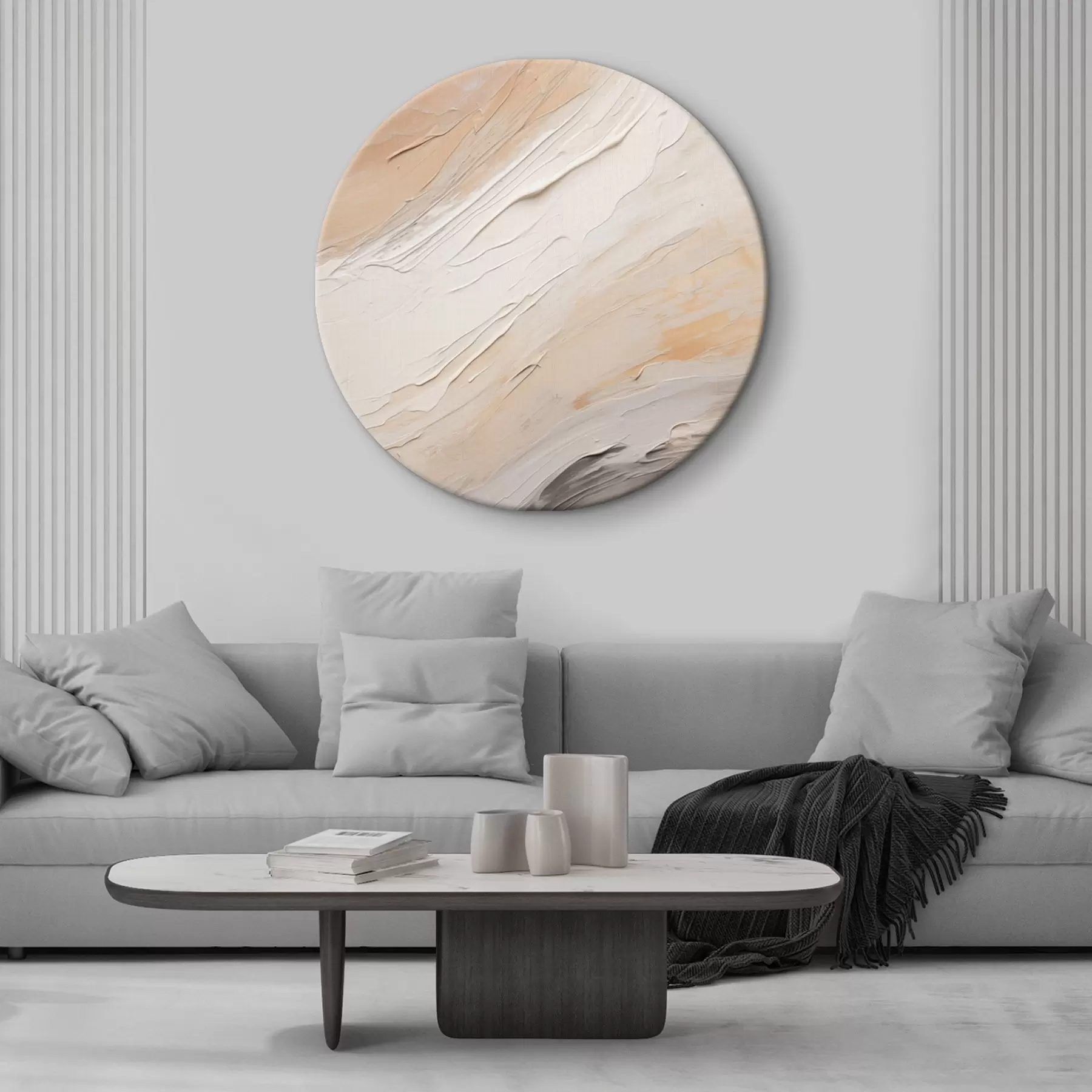  Schilderijen Getextureerd pleisterwerk in warme beige tinten met zacht grijs r46511