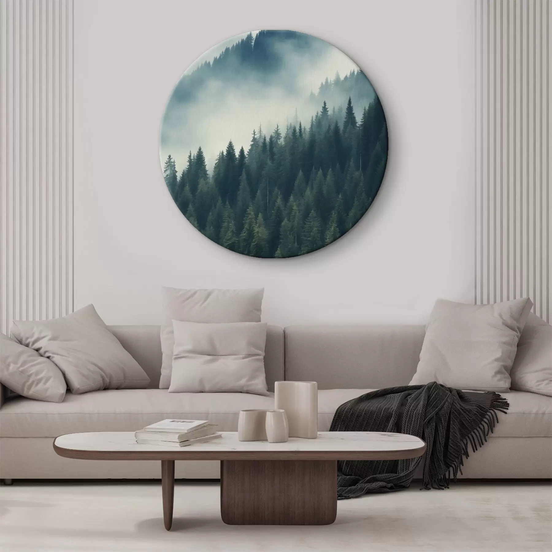  Peintures Brouillard sur les pentes couvertes de conifères, tons vert foncé r46516