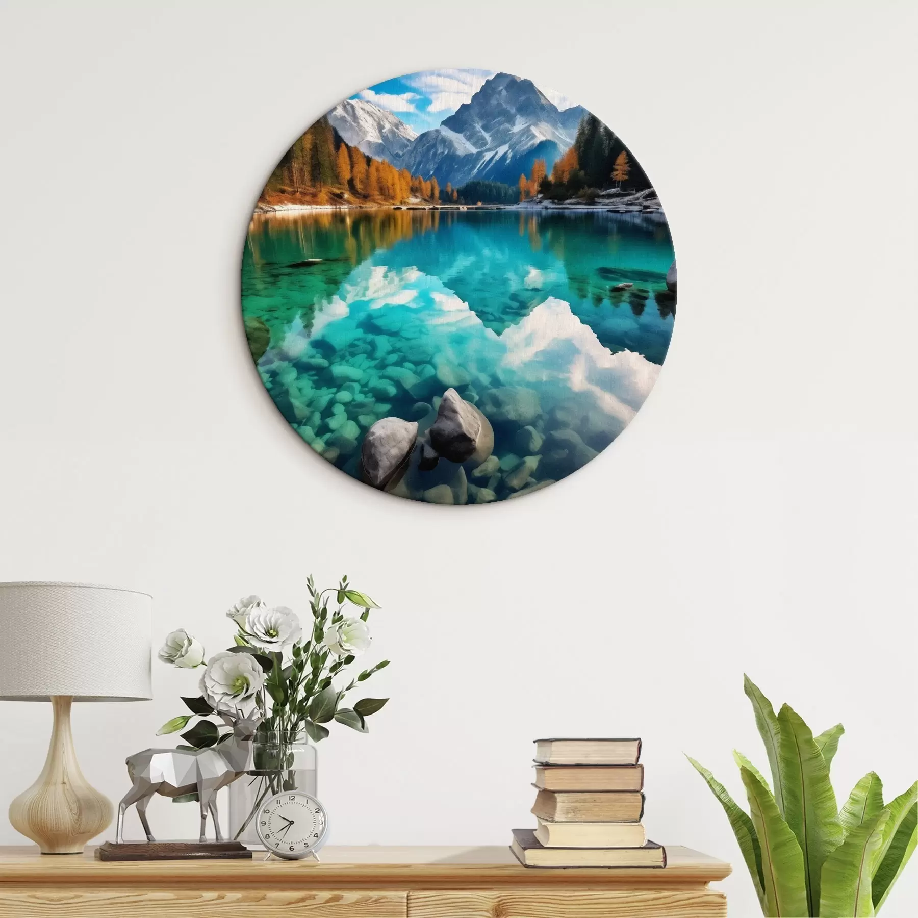  Peintures Lac de montagne aux eaux turquoise et mélèzes automnaux r46517