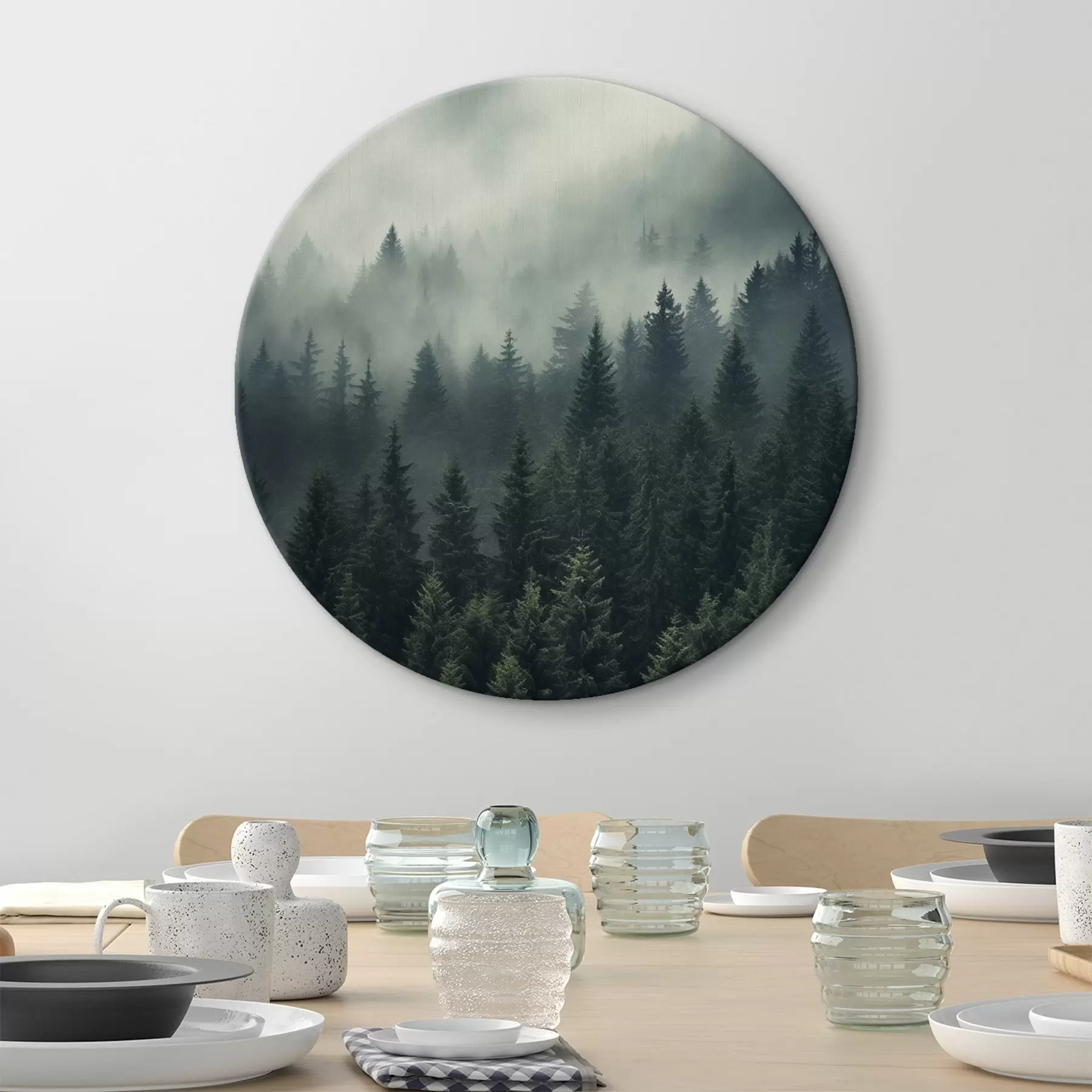  Peintures Brouillard roulant sur une forêt dense à feuilles persistantes r46512