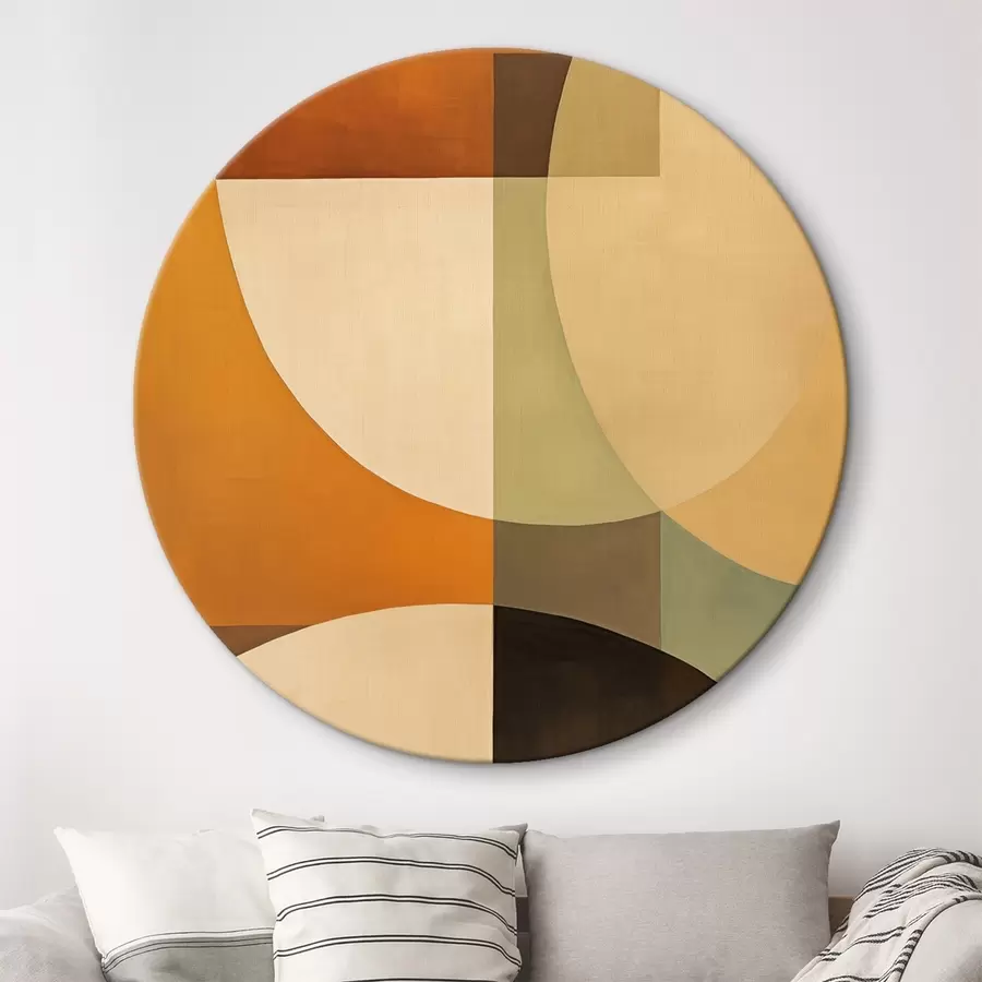  Schilderijen Grote, elkaar kruisende vormen in terracotta-olijfkleurige tinten r46533