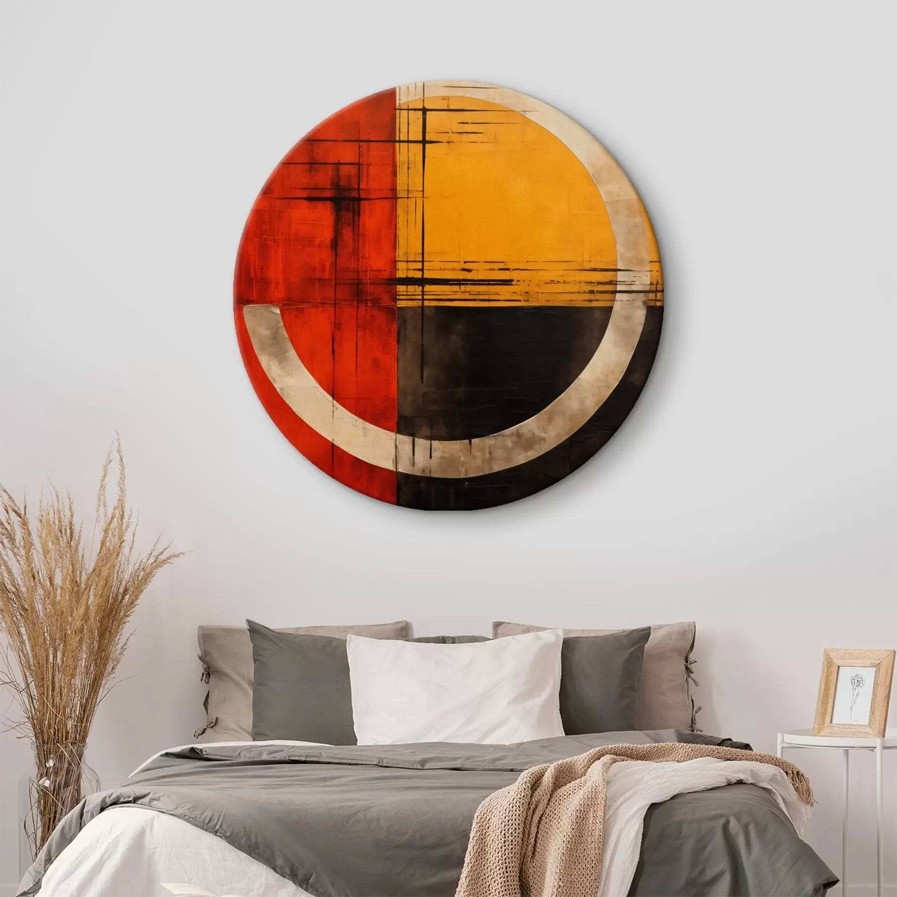  Schilderijen Abstracte cirkel op een rood-zwarte achtergrond met lijnen r46535