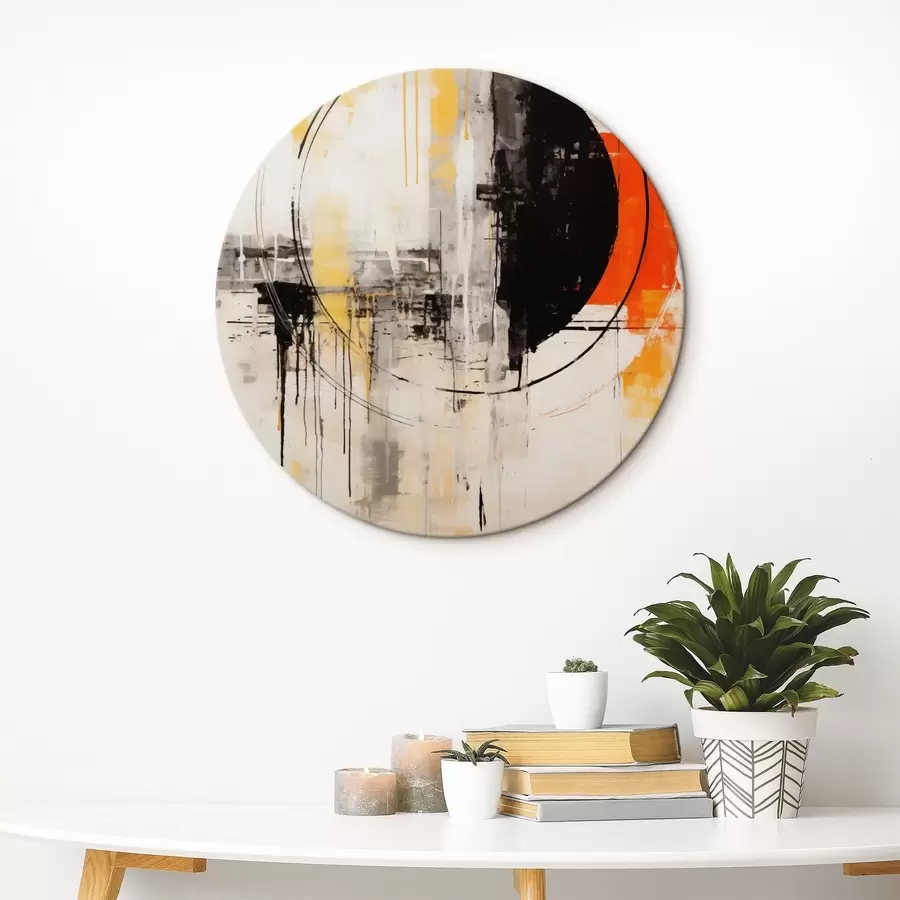  Schilderijen Monochroom oranje cirkel met gestructureerde druppels r46536