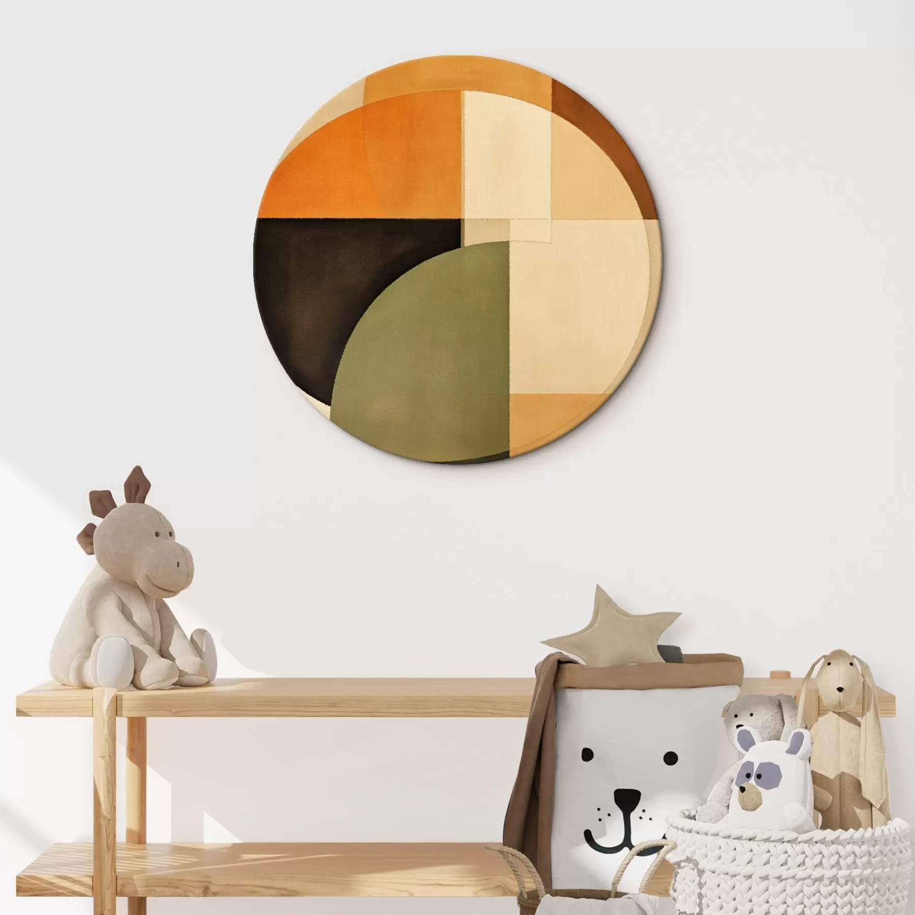  Schilderijen Kruisende cirkels in een zand-olijfkleurig palet r46537