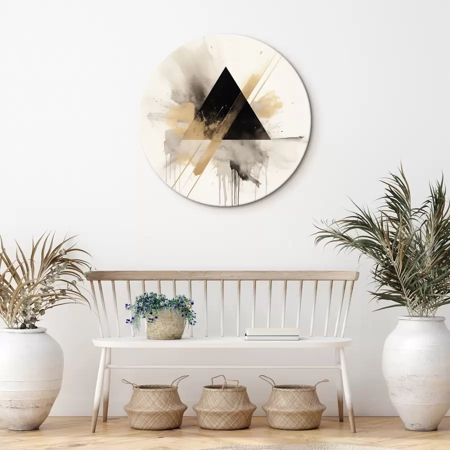  Schilderijen Geometrie: zwarte driehoek met lichte spatten en lijnen r46540