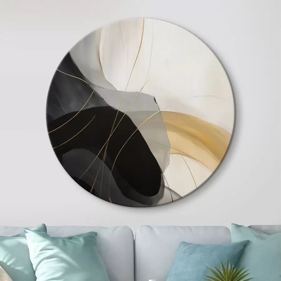  Schilderijen Zachte rondingen in zwart en beige met een warm accent r46542