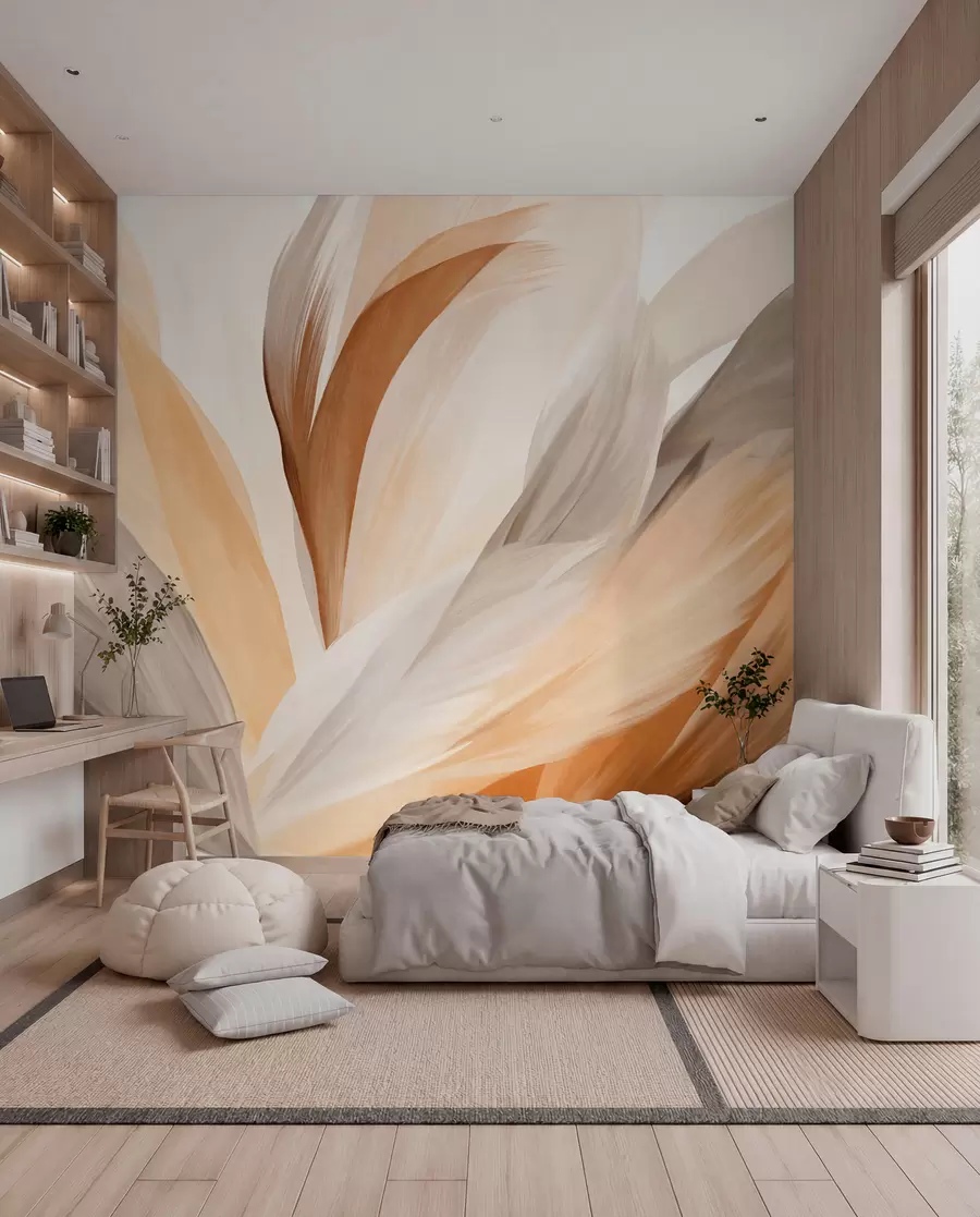 Fotobehang Veren in lagen oker w09531