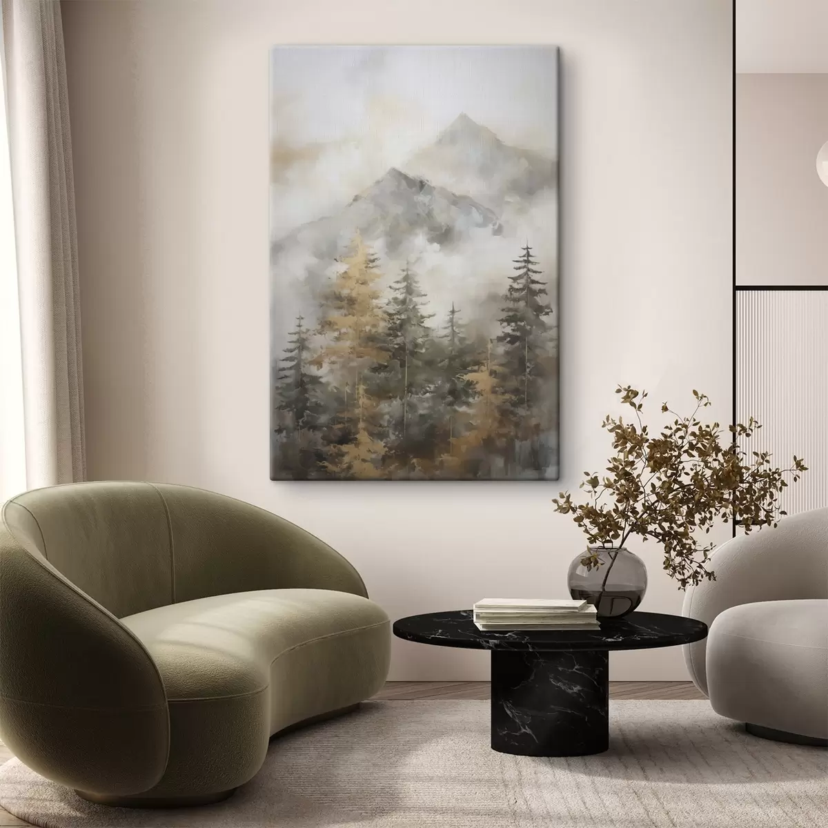  Schilderijen Bos tegen de achtergrond van bergen imitatie van schilderij s46670