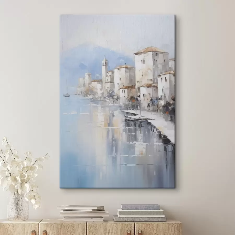  Schilderijen Abstracte huizen aan de baai imitatie van schilderij s46673