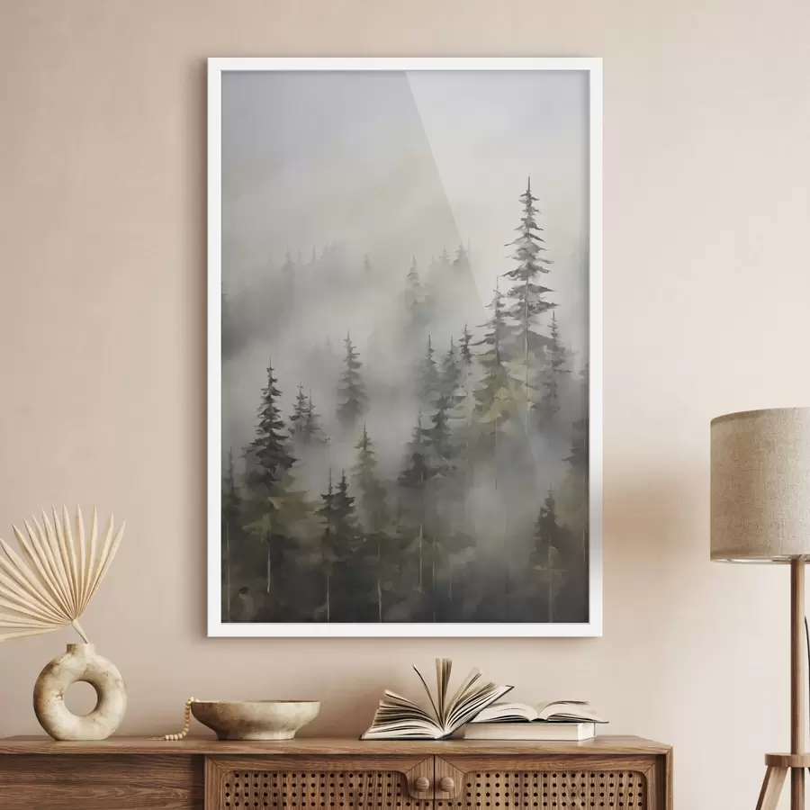 Papier peint photo Forêt dans le brouillard imitation de peinture f46671