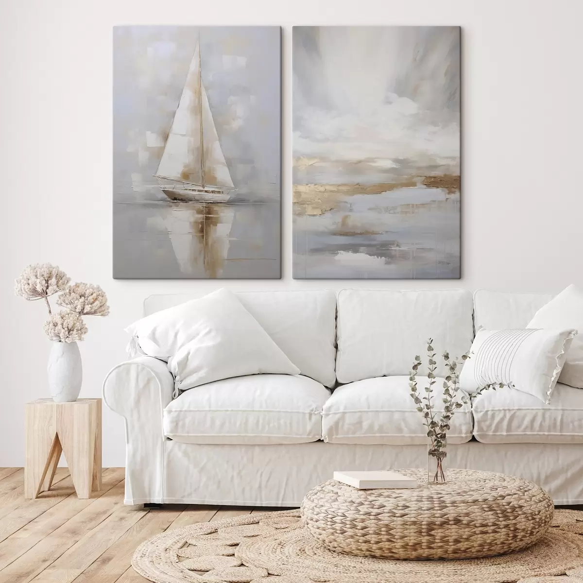  Peintures Voilier et composition abstraite imitant la peinture m00999