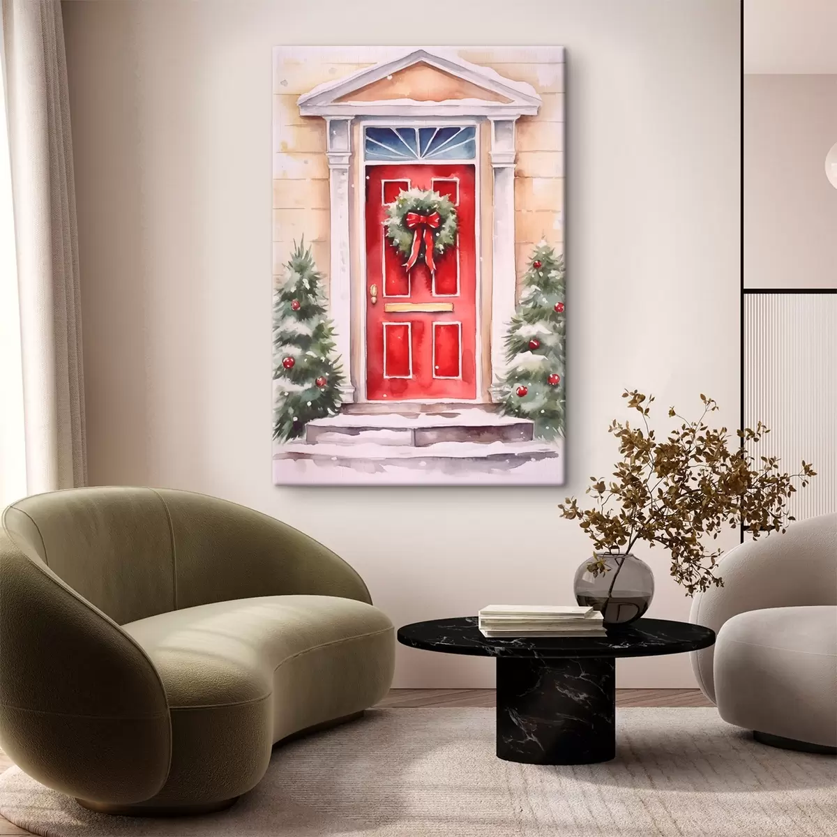  Peintures Porte de Noël avec une couronne s46622