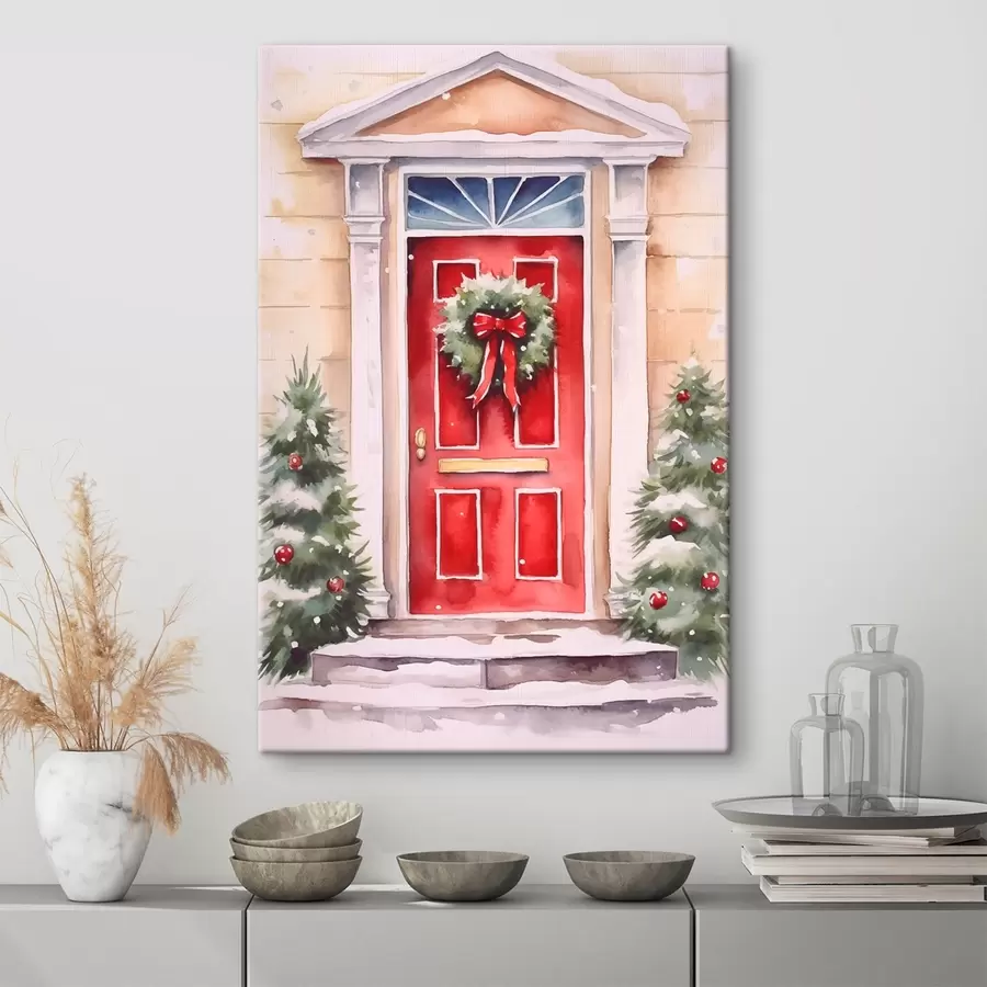  Peintures Porte de Noël avec une couronne s46622