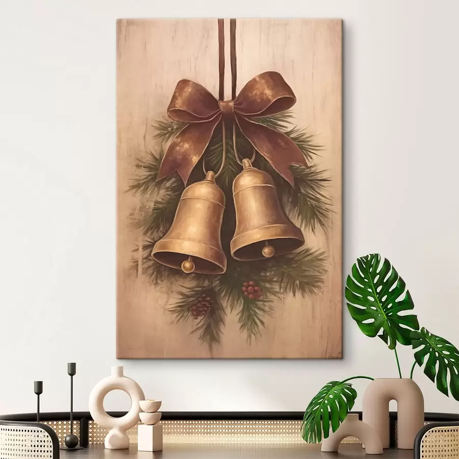  Peintures Décoration de Noël vintage avec deux cloches et un nœud s46626