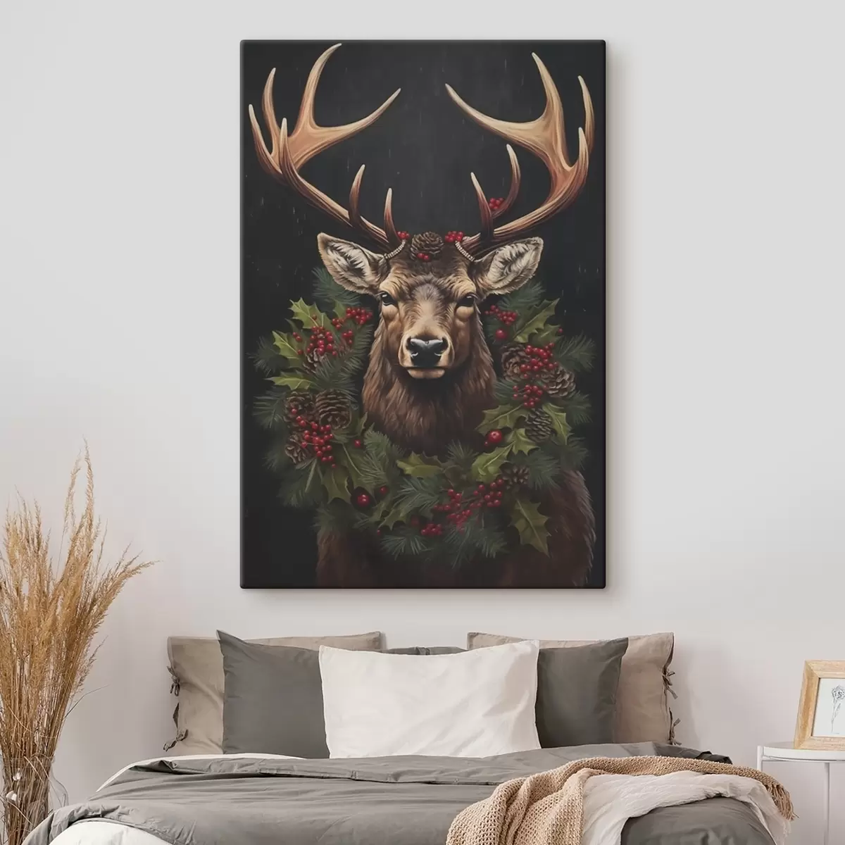  Peintures Portrait d'un cerf avec une couronne de Noël s46628