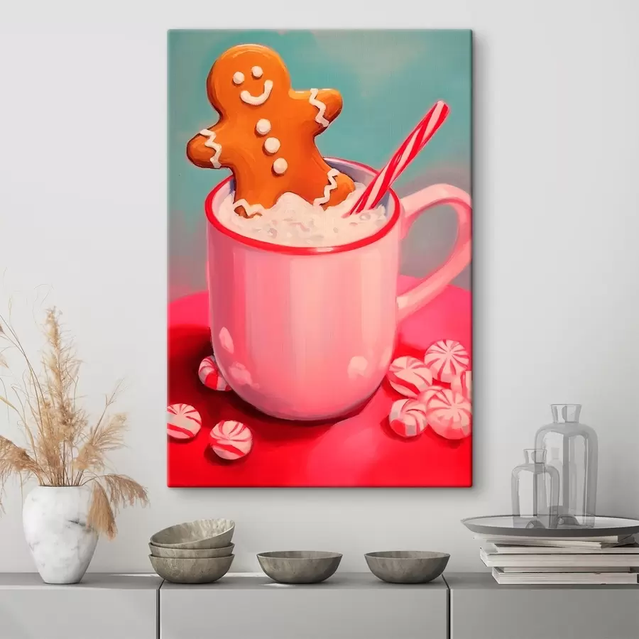  Peintures Bonhomme en pain d'épice dans une tasse de chocolat chaud s46635