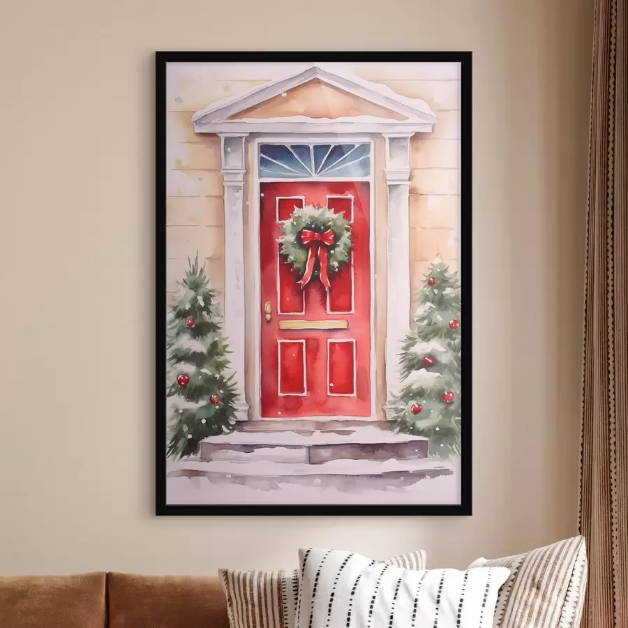 Fotobehang Kerstdeur met een krans f46622