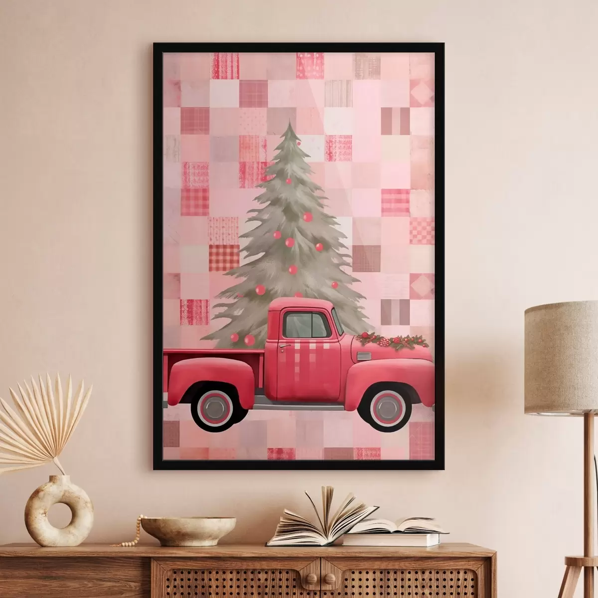 Affiche Camion rétro avec un sapin de Noël f46632