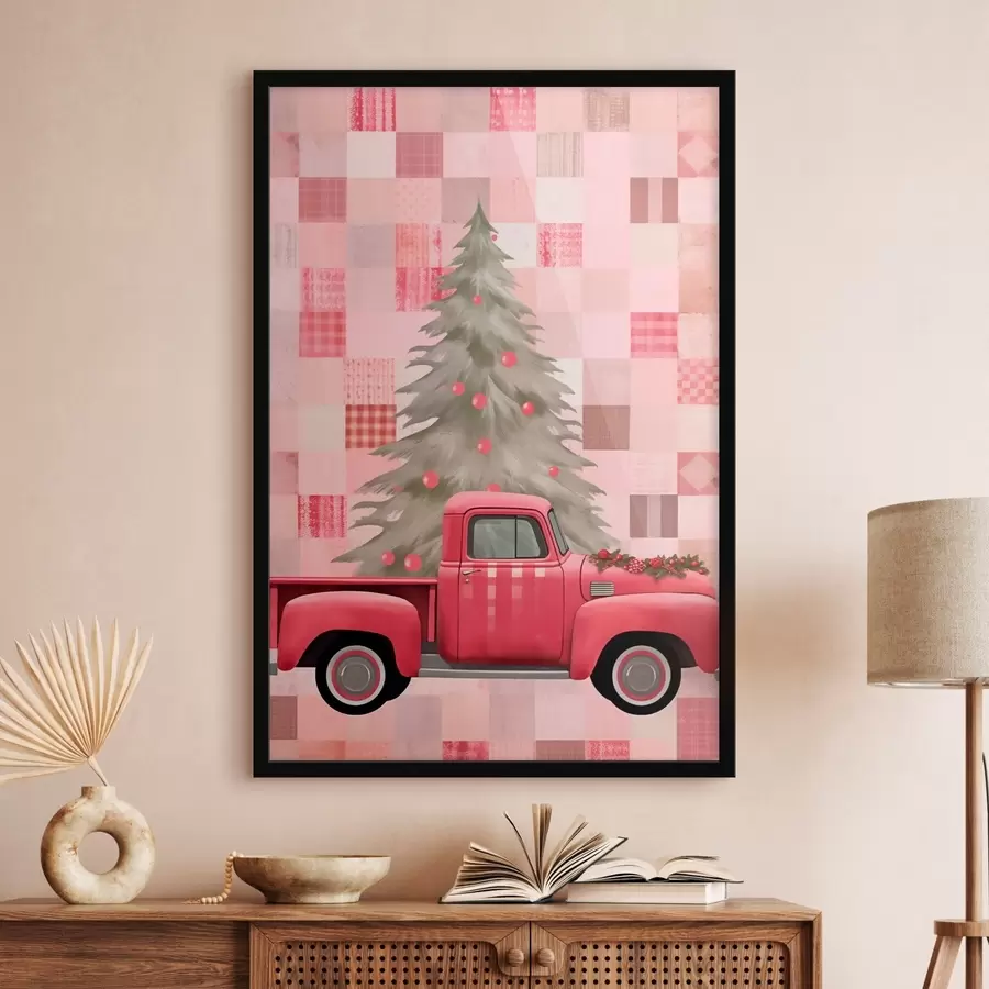 Papier peint photo Camion rétro avec un sapin de Noël f46632