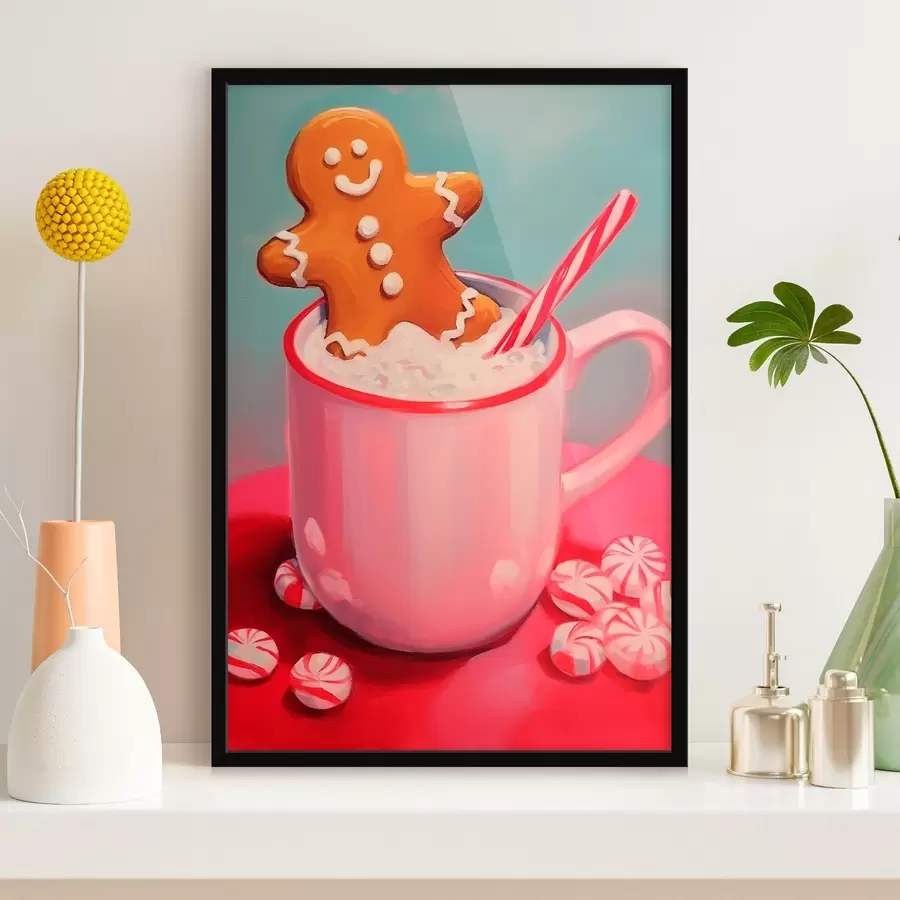 Papier peint photo Bonhomme en pain d'épice dans une tasse de chocolat chaud f46635