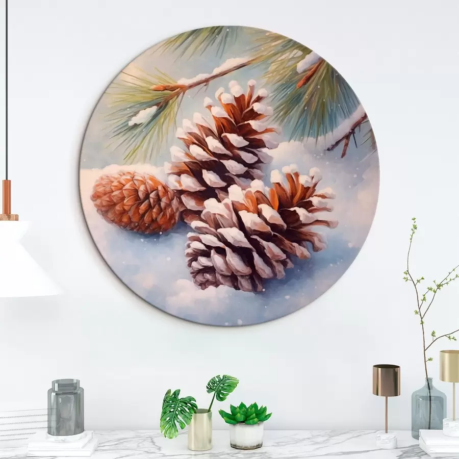  Schilderijen Met sneeuw bedekte dennenappels en takken r46631