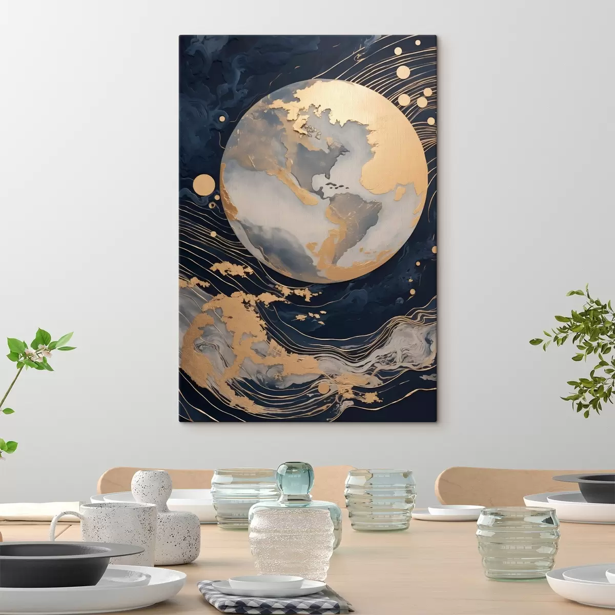  Peintures Planète décorative texturée avec des lignes jaunes en arrière-plan, des points jaunes en arrière-plan, fond sombre s46708