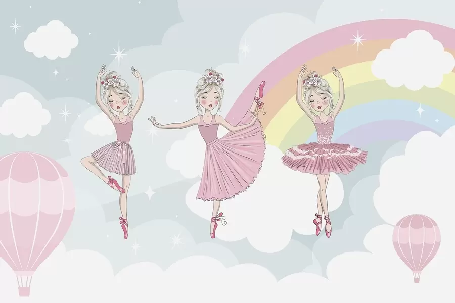 Papier peint photo Princesses sur fond de ciel et d'arc-en-ciel w04907