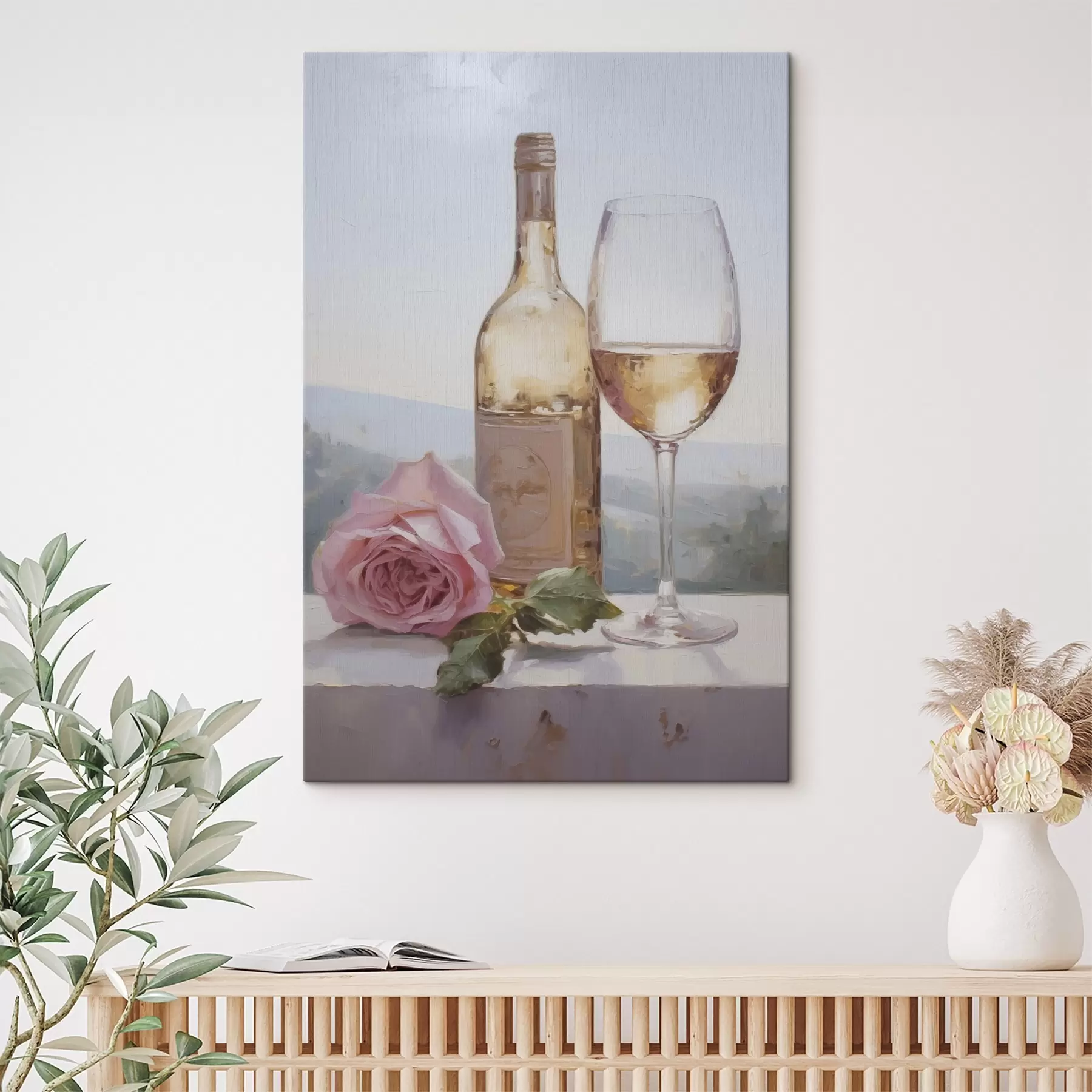  Peintures Une bouteille et un verre de vin, ainsi qu'un petit chien portant des lunettes, imitation peinture s46721