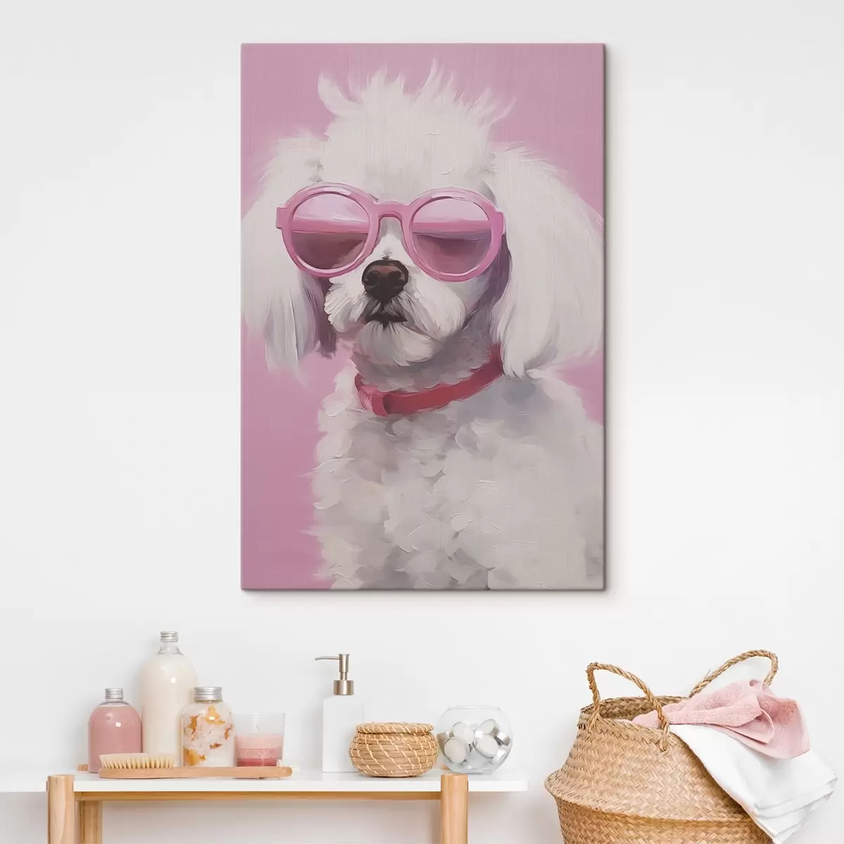  Schilderijen Een kleine hond met een bril is een imitatie van een schilderij. s46722