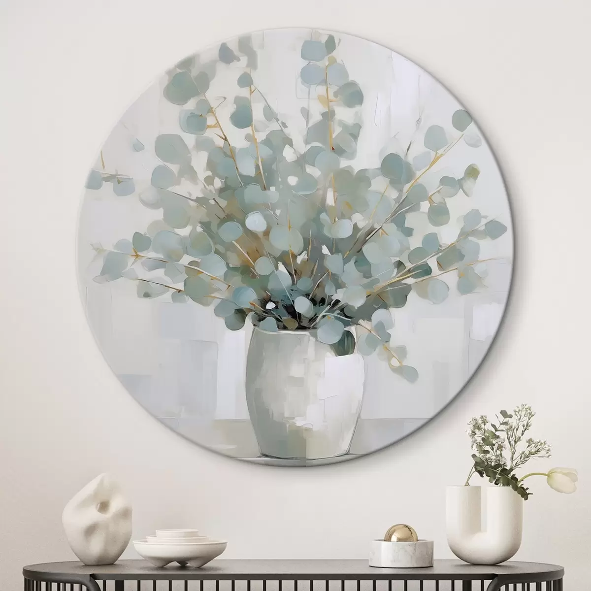 Tableaux ronds Branches d'eucalyptus dans un vase, peinture imitation r46713