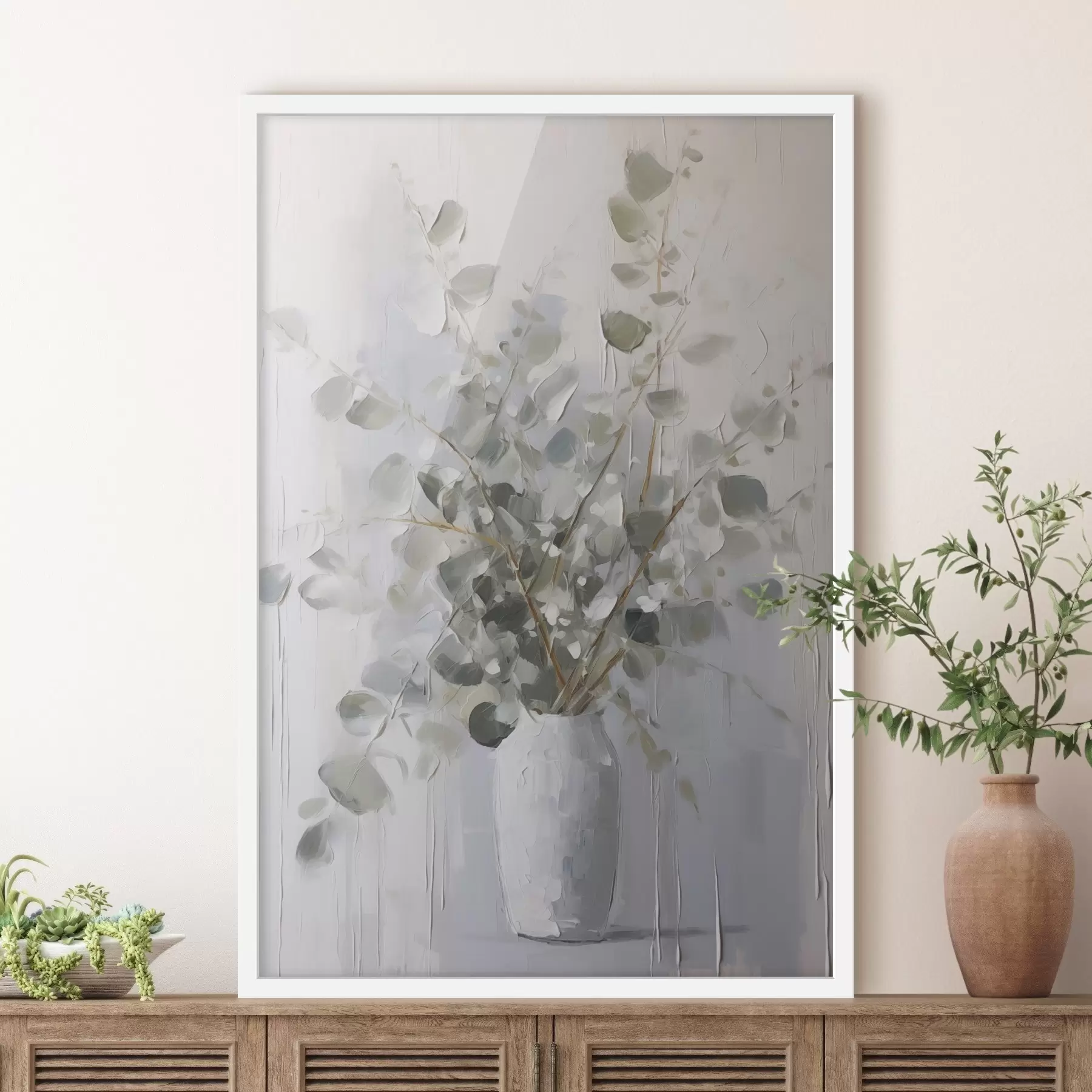 Papier peint photo Branches avec feuillage dans un vase, peinture imitation f46720
